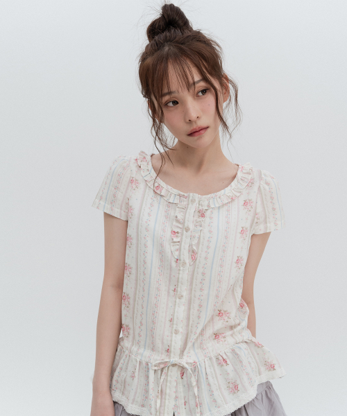 Frill Neck Puff Sleeve Blouse