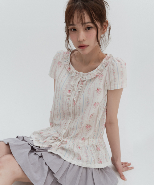 Frill Neck Puff Sleeve Blouse