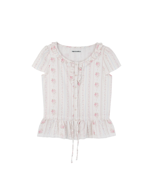 Frill Neck Puff Sleeve Blouse