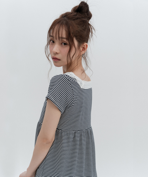 Square Neck Stripe Short Sleeve
