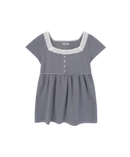 Square Neck Stripe Short Sleeve