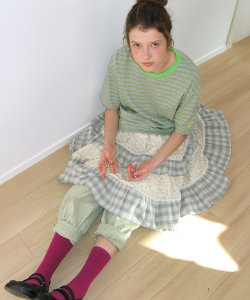 SOFT TWIN PONY STRIPE OVER FIT T SHIRT GREEN