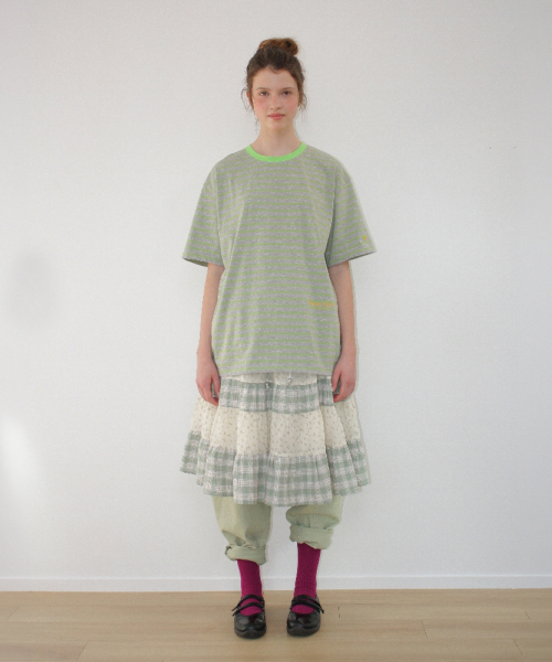 SOFT TWIN PONY STRIPE OVER FIT T SHIRT GREEN
