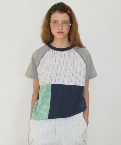 MIX FABRIC RAGLAN T SHIRT MINT