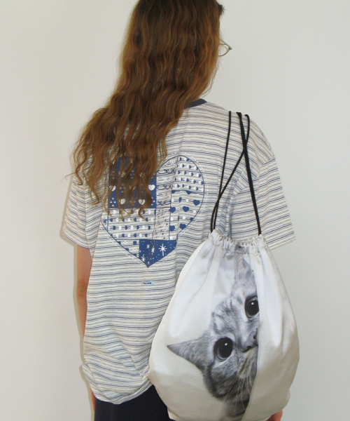 MULTI PATTERN HEART STRIPE SHORT SLEEVE BLUE