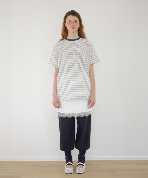 MULTI PATTERN HEART STRIPE SHORT SLEEVE BLUE