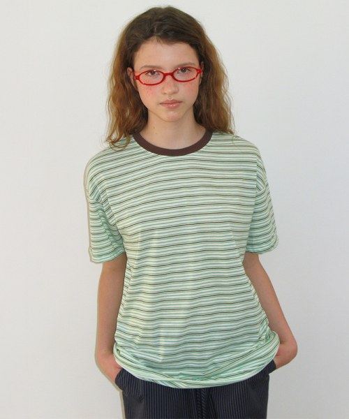 MULTI PATTERN HEART STRIPE SHORT SLEEVE GREEN