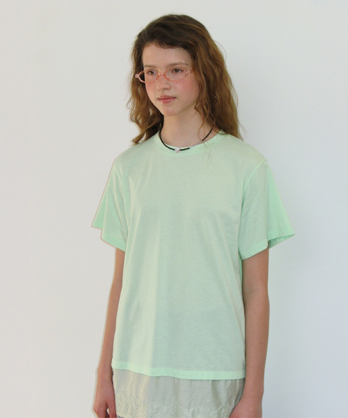 SATIN LACE LAYERED T SHIRT MINT