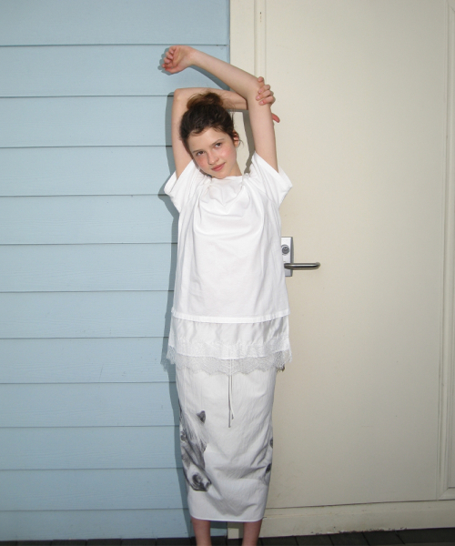 SATIN LACE LAYERED T SHIRT WHITE