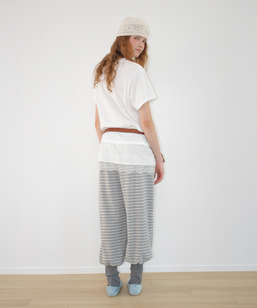 SATIN LACE LAYERED T SHIRT WHITE