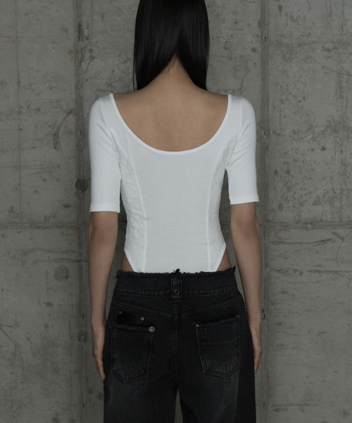 Bust Line Lace Bodysuit (White)
