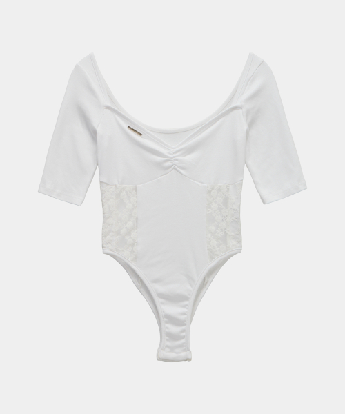 Bust Line Lace Bodysuit (White)