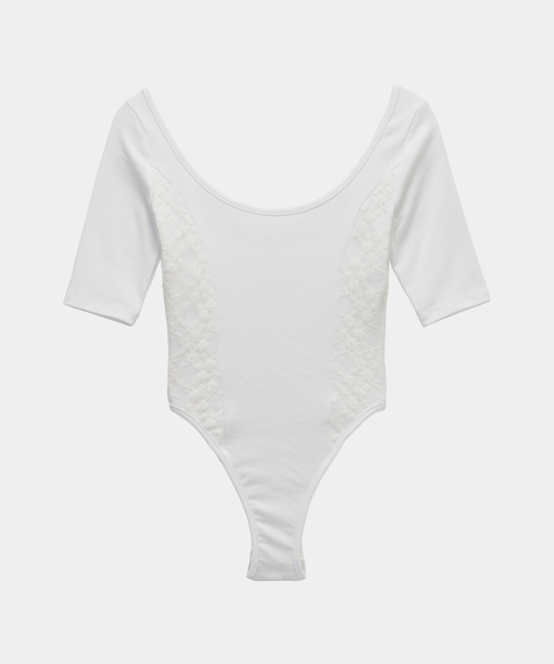 Bust Line Lace Bodysuit (White)