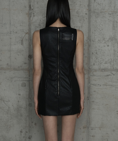 Corset Panel Leather One-Piece (Black)