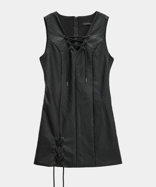 Corset Panel Leather One-Piece (Black)