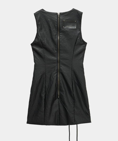 Corset Panel Leather One-Piece (Black)