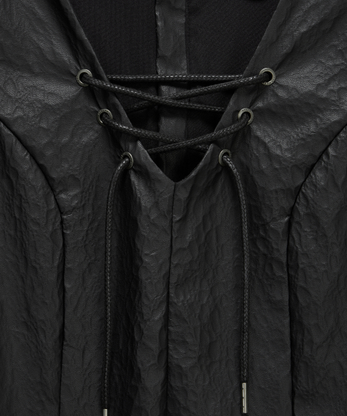 Corset Panel Leather One-Piece (Black)