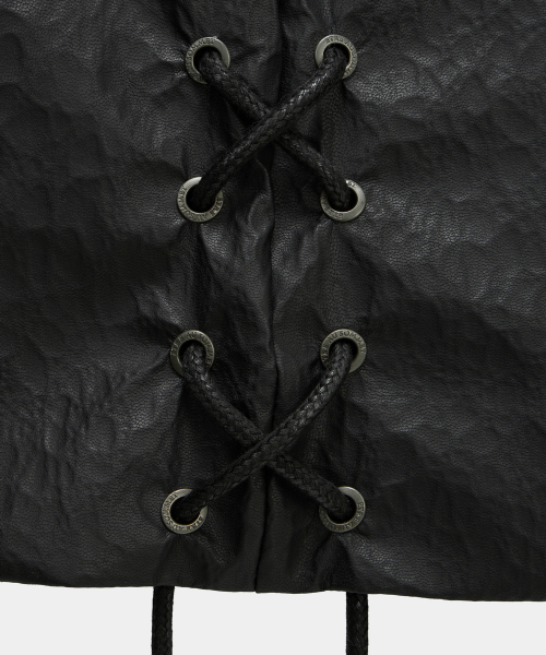 Corset Panel Leather One-Piece (Black)