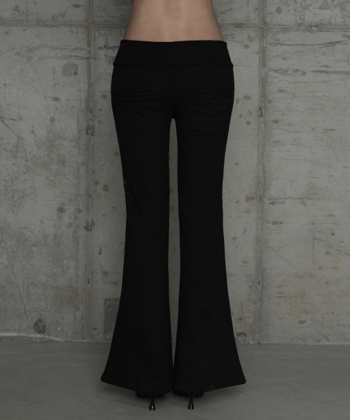 Lace Zipper Layer Bootcut Pants (Black)