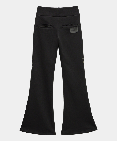 Lace Zipper Layer Bootcut Pants (Black)