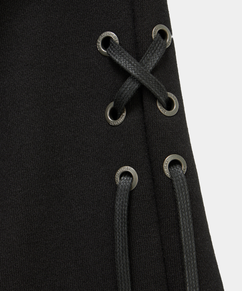 Lace Zipper Layer Bootcut Pants (Black)