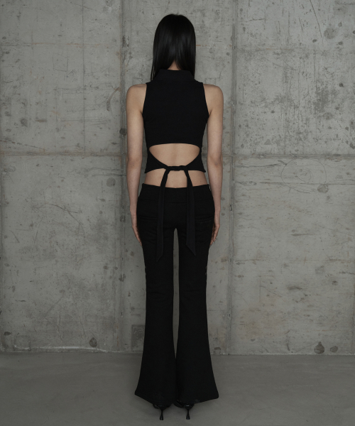 Lace Zipper Layer Bootcut Pants (Black)