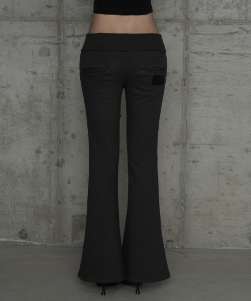 Lace Zipper Layer Bootcut Pants (Dark Gray)