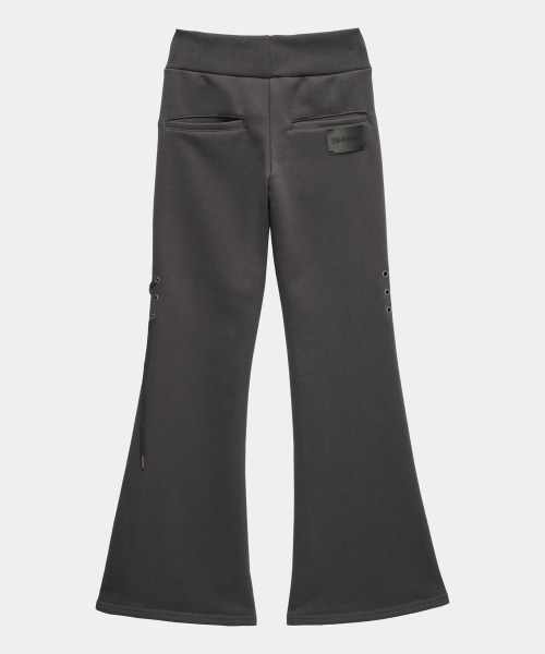 Lace Zipper Layer Bootcut Pants (Dark Gray)