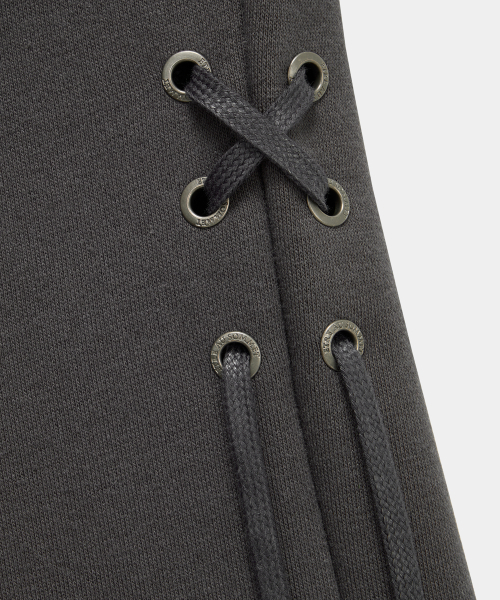 Lace Zipper Layer Bootcut Pants (Dark Gray)