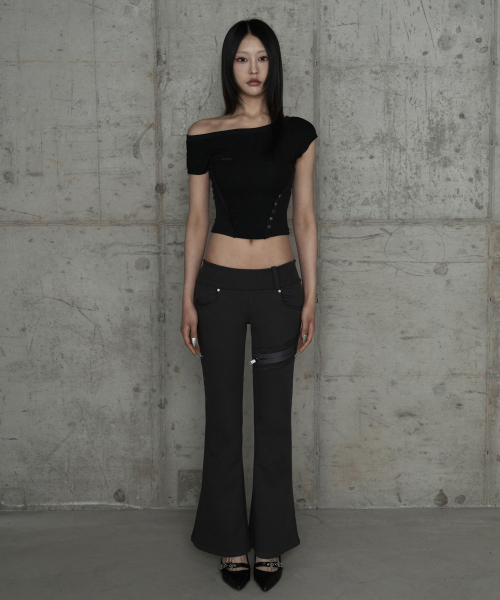 Lace Zipper Layer Bootcut Pants (Dark Gray)