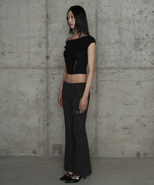 Lace Zipper Layer Bootcut Pants (Dark Gray)