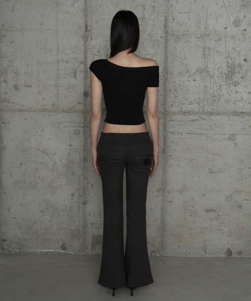 Lace Zipper Layer Bootcut Pants (Dark Gray)