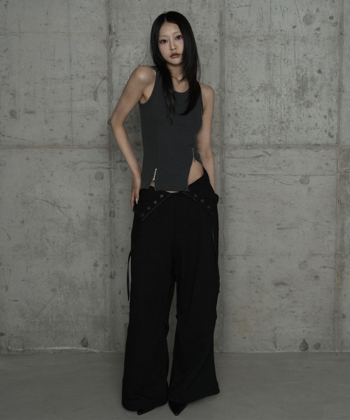 Double Rib Pintuck Training Pants (Black)