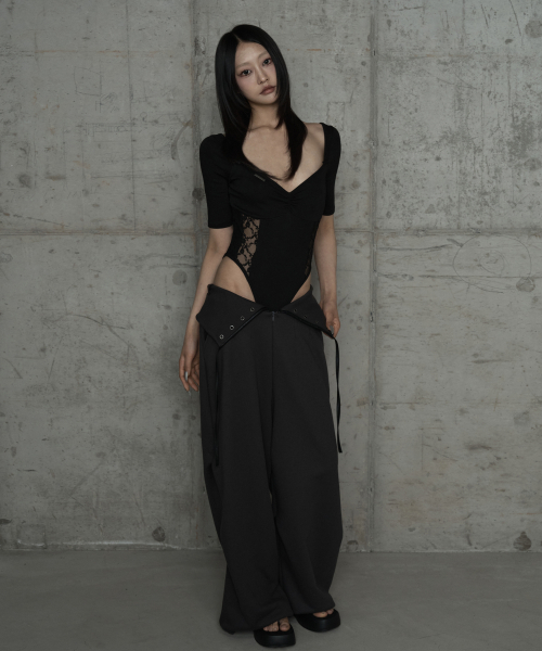 Double Rib Pintuck Training Pants (Dark Gray)