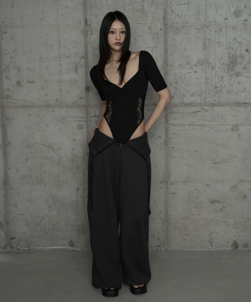 Double Rib Pintuck Training Pants (Dark Gray)