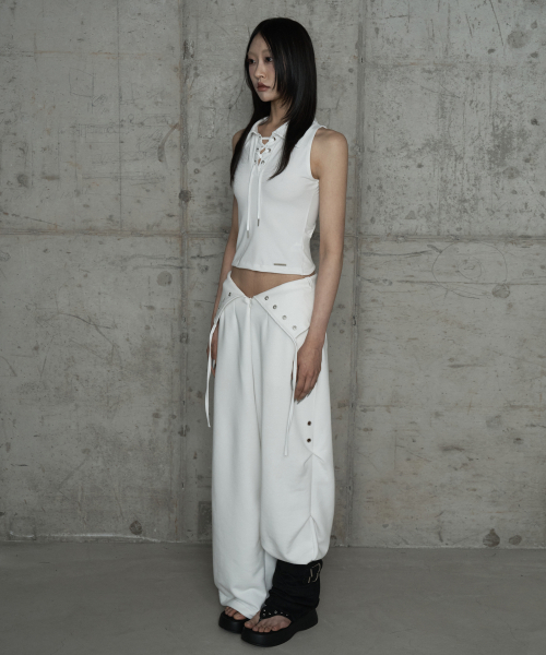 Double Rib Pintuck Training Pants (White)