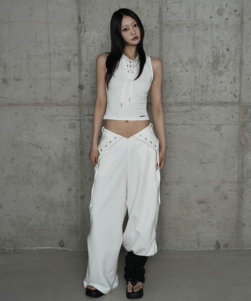 Double Rib Pintuck Training Pants (White)