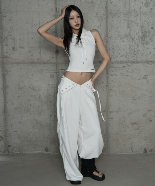 Double Rib Pintuck Training Pants (White)