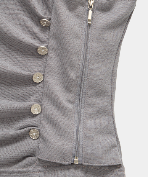 Drape Pintuck Zipper Roll-Up Short Top (Gray)