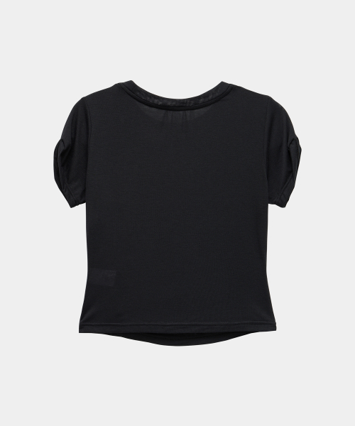 Drape Pintuck Zipper Roll-Up Short Top (Black)