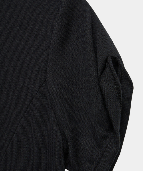 Drape Pintuck Zipper Roll-Up Short Top (Black)