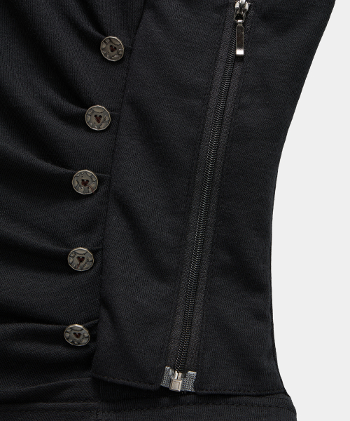 Drape Pintuck Zipper Roll-Up Short Top (Black)