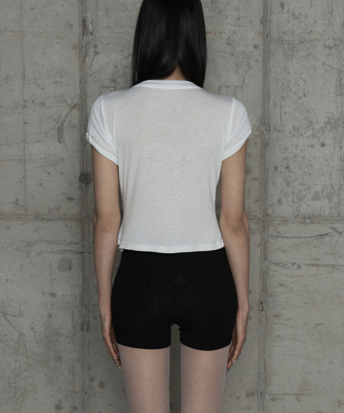 Drape Pintuck Zipper Roll-Up Short Top (Ivory)