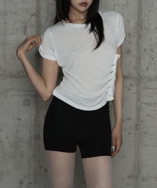 Drape Pintuck Zipper Roll-Up Short Top (Ivory)