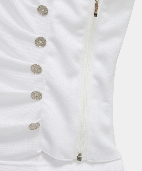 Drape Pintuck Zipper Roll-Up Short Top (Ivory)