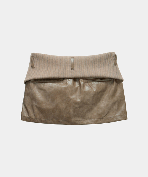 Front Zipper Belt Leather Skirt Pants (Moca)