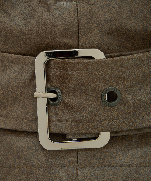 Front Zipper Belt Leather Skirt Pants (Moca)