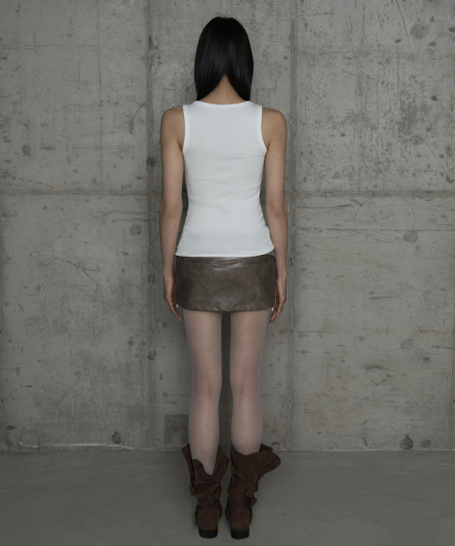 Front Zipper Belt Leather Skirt Pants (Moca)