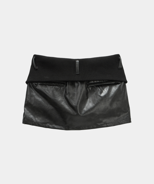 Front Zipper Belt Leather Skirt Pants (Black)