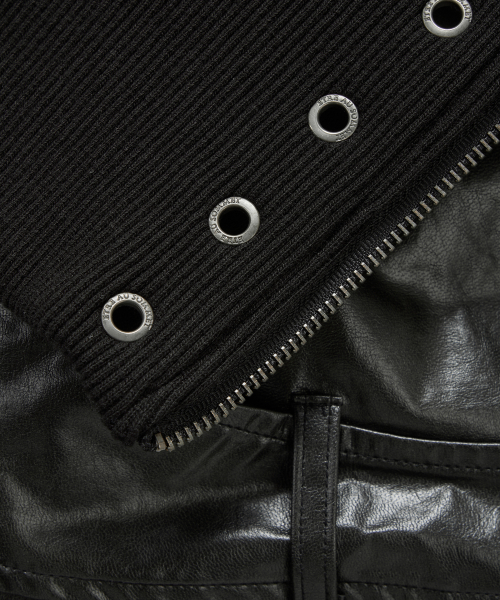 Front Zipper Belt Leather Skirt Pants (Black)